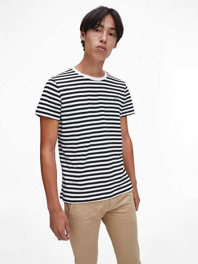 Calvin Klein Ruhák HU396200 | Calvin Klein Slim Organic Cotton Férfi Póló Fekete / Fehér Csíkok